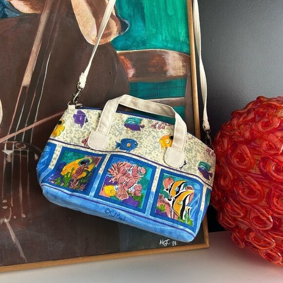 Paul Brent Coastal Life Nautical Fish Canvas Crossbody Bag - Picture 13 of 16